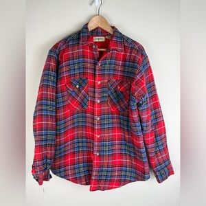 Vintage St Johns Bay Shirt Jacket Men Large Red Blue Plaid Flannel Quilted Lined